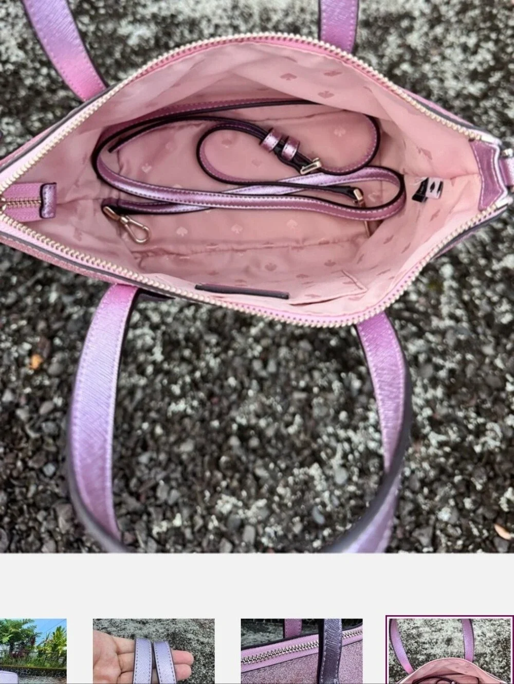 Kate Spade Pink Glitter Satchel Crossbody Bag Metallic Lavender Glitter Purse